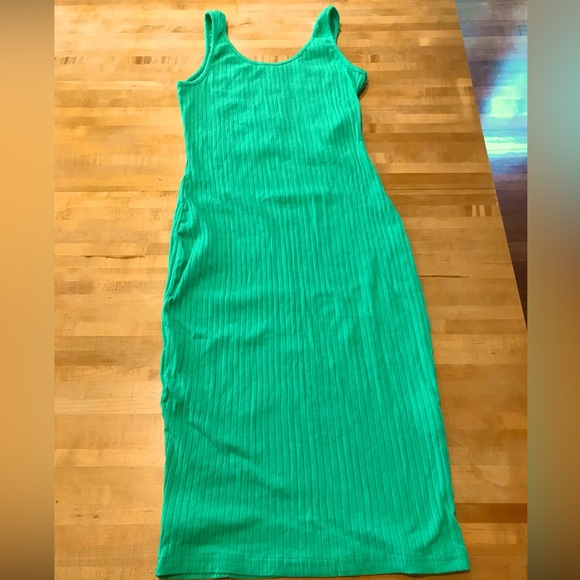 Shein mint ribbed bodycon midi tank dress turquoise sea foam green scoop pencil - Picture 5 of 6